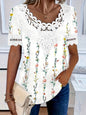 Women's Lace Patchwork Crew Neck Short Sleeve T-Shirt FitiqueFit