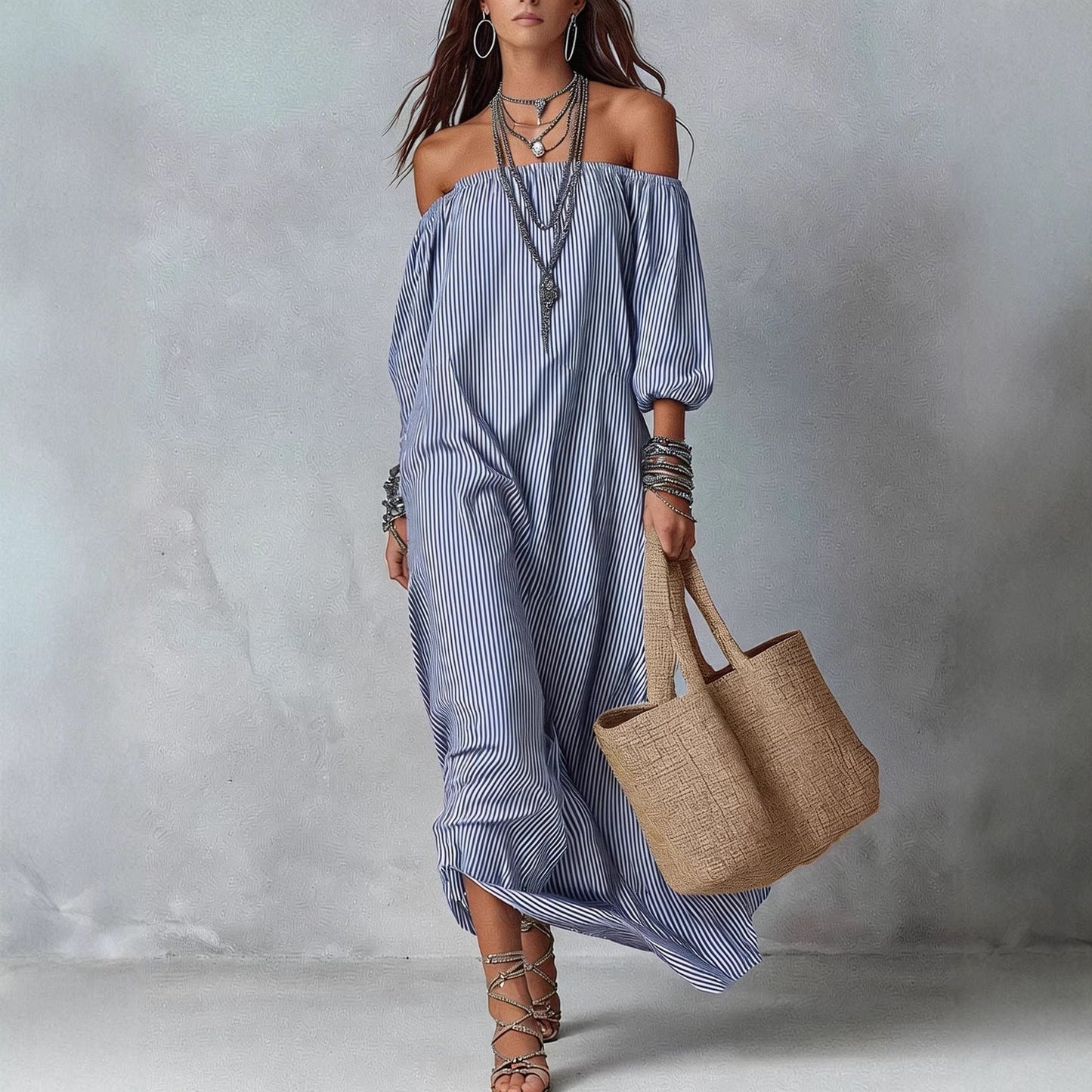 Women's Striped Loose-Fit Flared Maxi Dress – Holiday & Vacation FitiqueFit