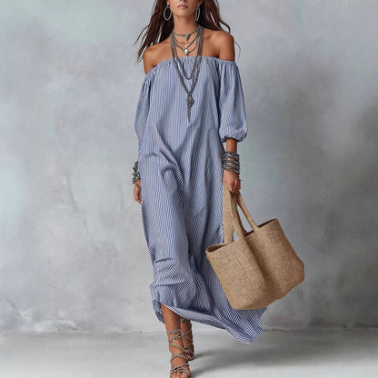 Women's Striped Loose-Fit Flared Maxi Dress – Holiday & Vacation FitiqueFit