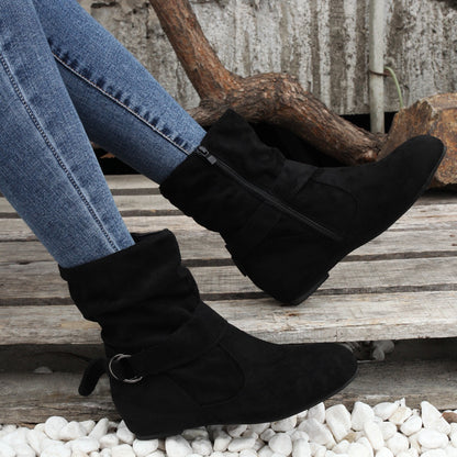 1.18inch Inner Height Increase Women's Short Boots with Flat Sole, Buckle Closure, Comfortable, Warm, and Lightweight, Women Shoes NovaCart