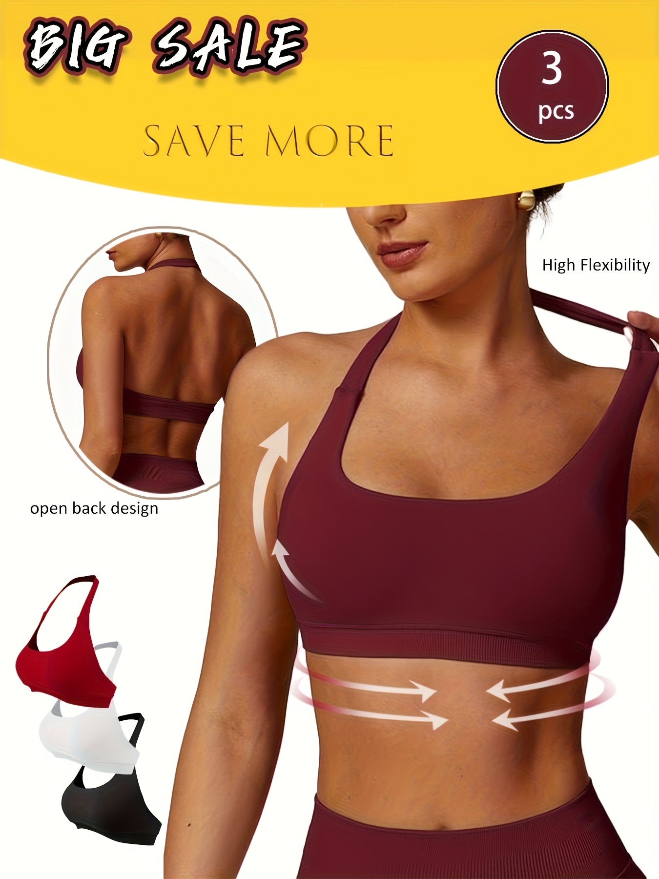 3-Pack Breathable Seamless Yoga Bras for Women FitiqueFit