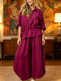 Women's Plus Size Belted Shirt & Wide-Leg Pants Two-Piece Set FitiqueFit