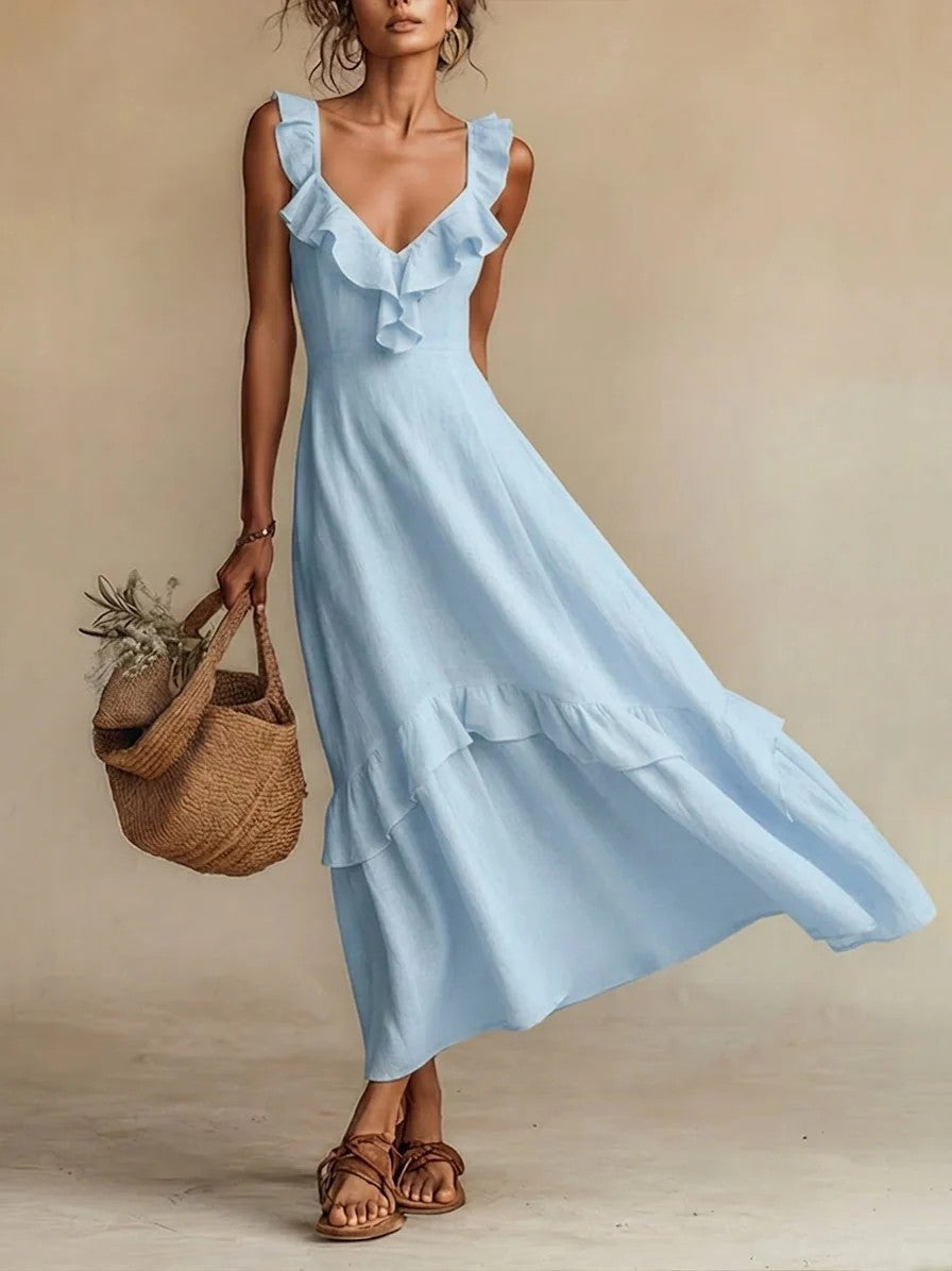 Sleeveless Ruffle Detail High-Waist Maxi Dress – 7 Colors, S–3XL FitiqueFit