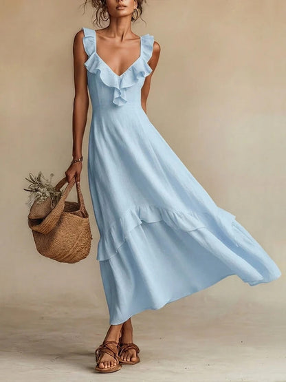 Sleeveless Ruffle Detail High-Waist Maxi Dress – 7 Colors, S–3XL FitiqueFit