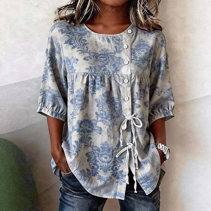 Women's Floral 3D Print Pullover Top – Loose Fit Elegant Casual S to 3XL FitiqueFit