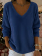 Women’s Plush V Neck Drop Shoulder Pullover Sweater FitiqueFit