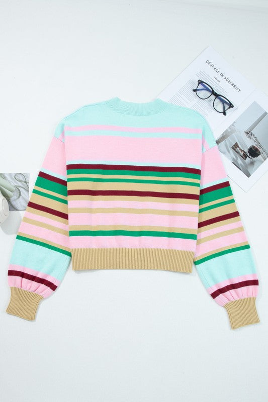 Stripe Ribbed Trim Crewneck Cropped Sweater Shop Style & More | Fresh Looks, Everyday Deals & Free Shipping