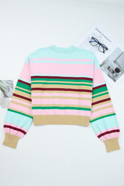 Stripe Ribbed Trim Crewneck Cropped Sweater Shop Style & More | Fresh Looks, Everyday Deals & Free Shipping