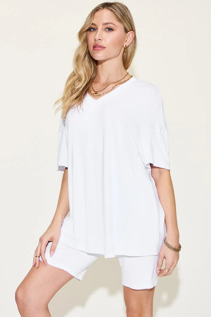 Basic Bae Full Size V-Neck Drop Shoulder T-Shirt and Shorts Set New Era Fashion LLc