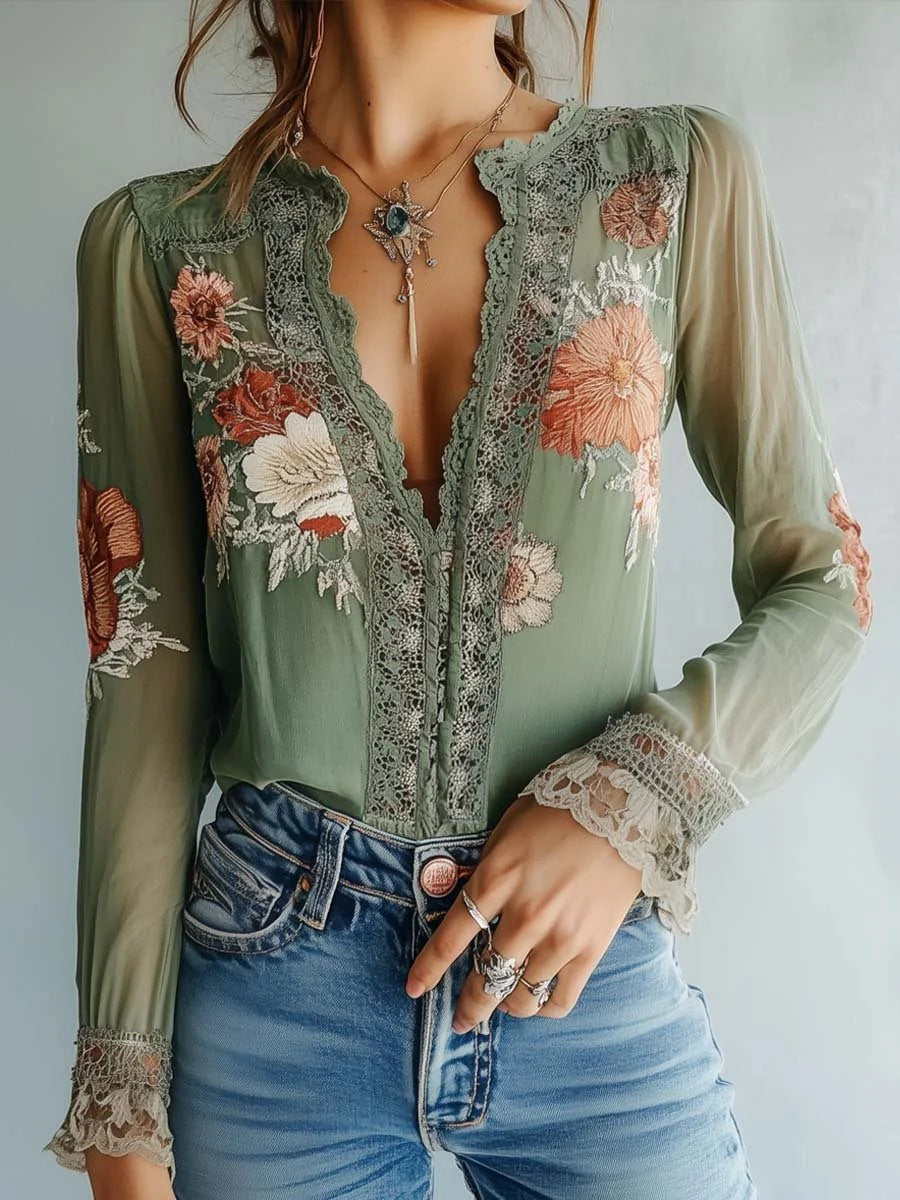 Women’s V-Neck Floral Print Blouse FitiqueFit