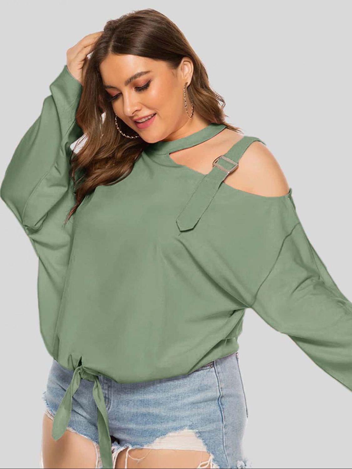 Plus Size Cold-Shoulder Tied Top See size chart under “more details” The Fashion Celestial