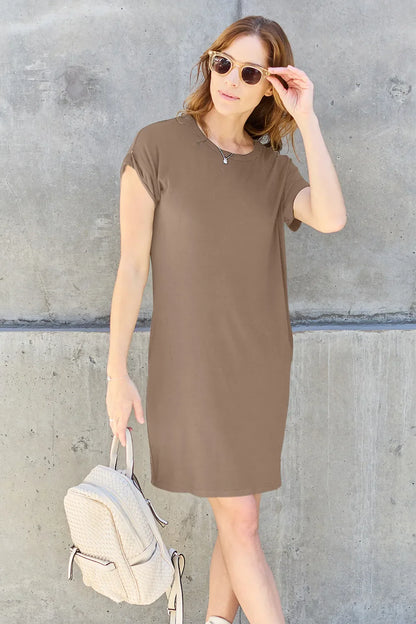 Basic Bae Full Size Round Neck Short Sleeve Dress with Pockets New Era Fashion LLc