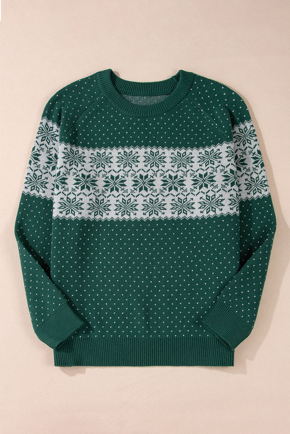 Green Christmas Snowflake Pattern Drop Shoulder Plus Size Sweater Garden Naked Curves