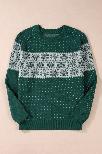 Green Christmas Snowflake Pattern Drop Shoulder Plus Size Sweater Garden Naked Curves