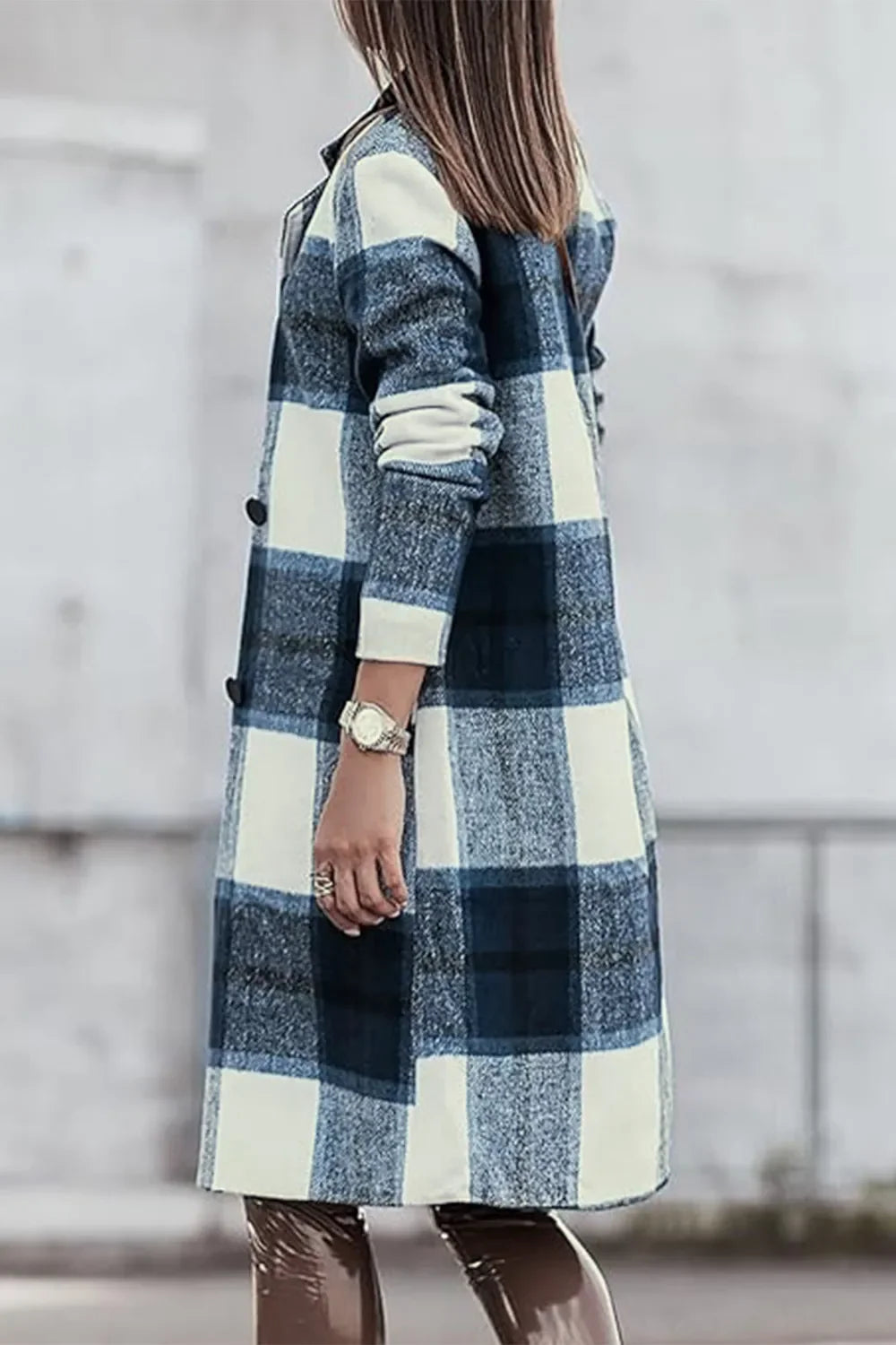 Double Take Full Size Plaid Button Up Lapel Collar Coat West2East Surf