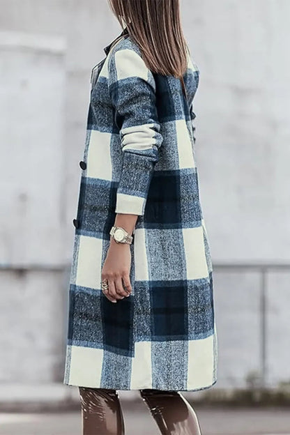Double Take Full Size Plaid Button Up Lapel Collar Coat West2East Surf