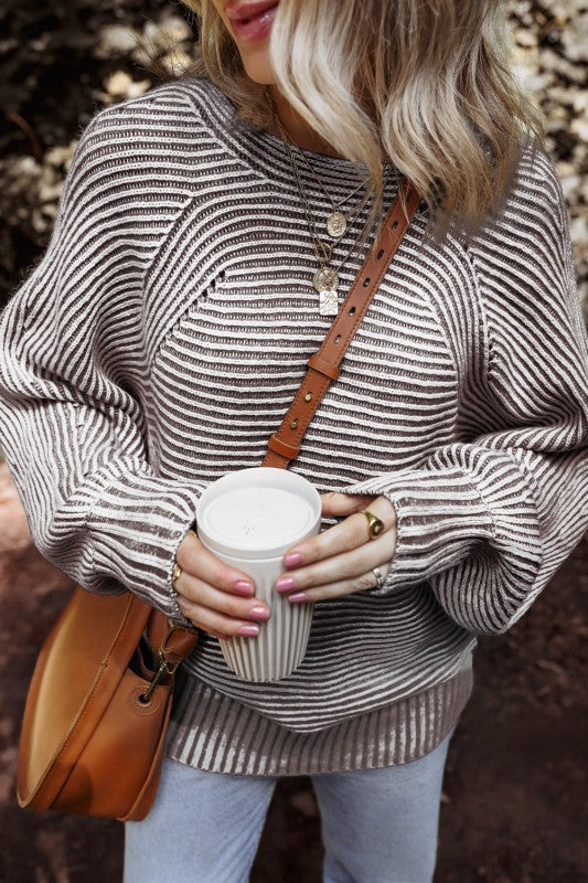 Stripe Ribbed Knit Boat Neck Sweater Shop Style & More | Fresh Looks, Everyday Deals & Free Shipping