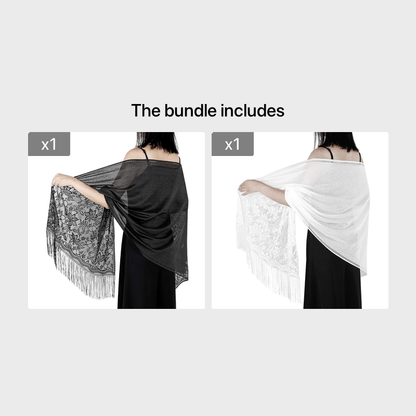 Women's Casual Shawl Wrap - Solid Color, Lightweight Polyester Knit - Going Out Essentials | Fringe Trim | Floral Lace Details NovaCart