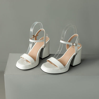 Women's Round Toe Chunky Heel Sandals – Buckle Strap Block Heel FitiqueFit