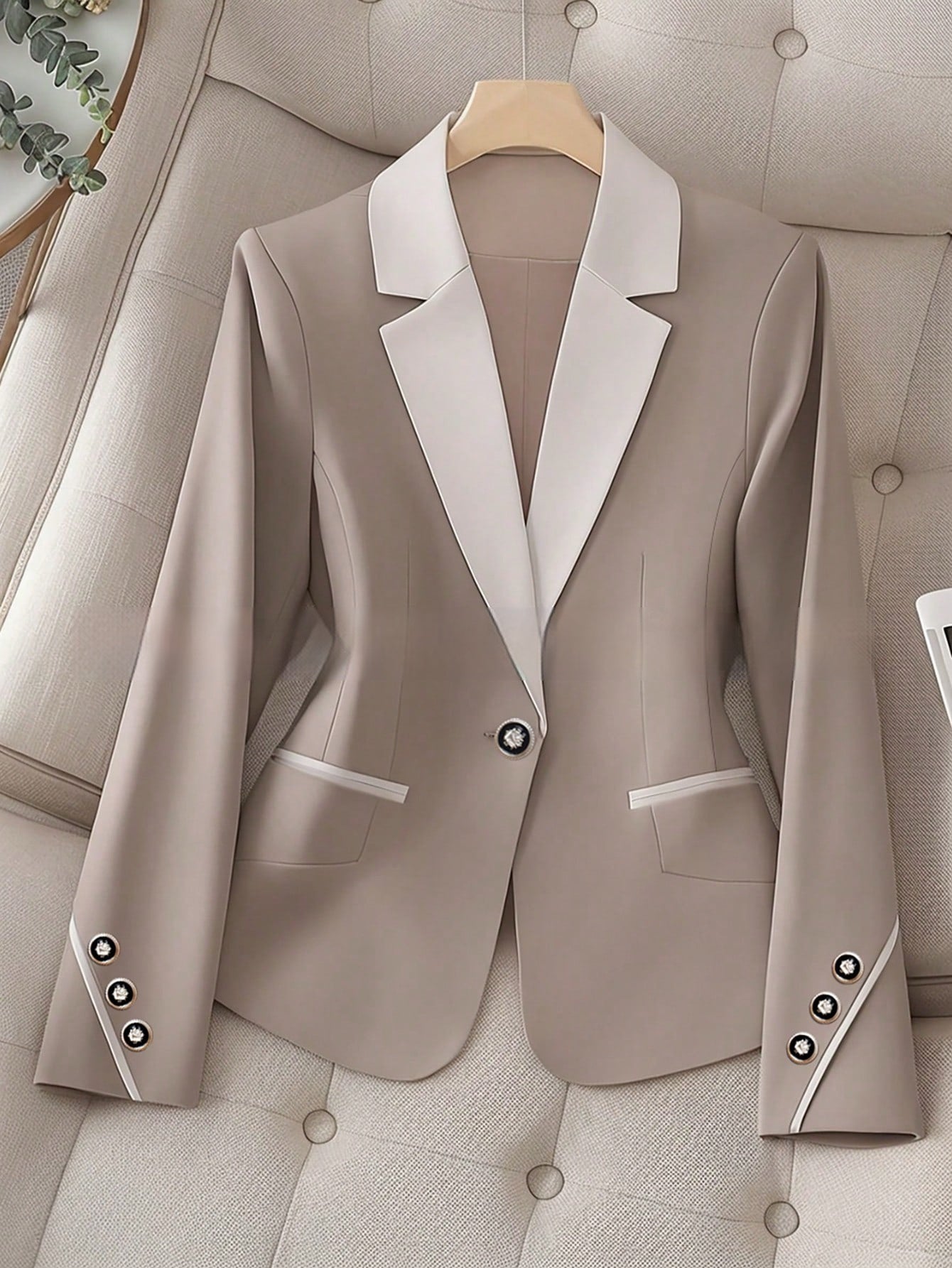 Women’s Contrasting Color Blazer – Elegant Button Formal Jacket FitiqueFit