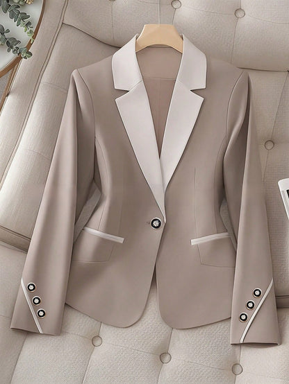 Women’s Contrasting Color Blazer – Elegant Button Formal Jacket FitiqueFit