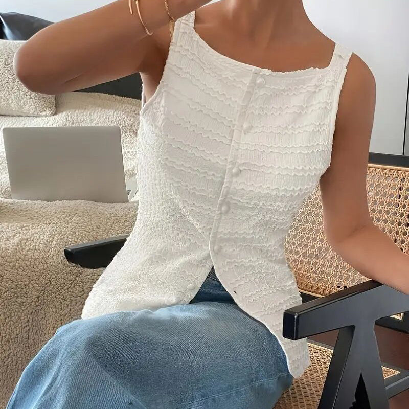 Trendy Square Neck Button Up Vest Top Y2k Going Out Tank Tops FitiqueFit