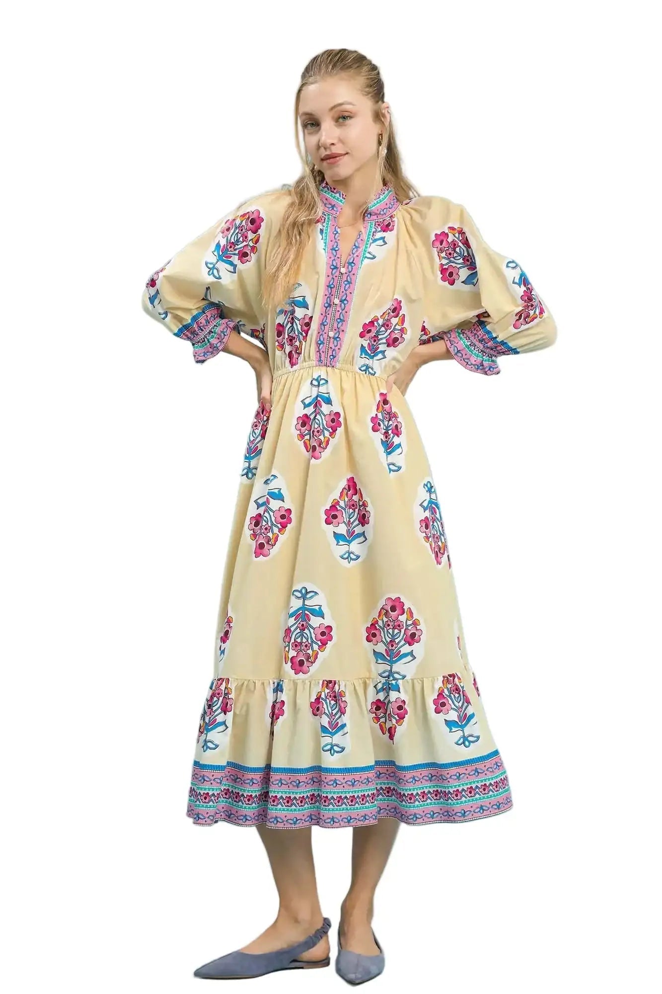 Umgee Flower Patch Border Print Midi Dress West2East Surf