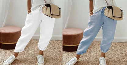 Women’s Cotton Linen Casual Pants – Solid Color FitiqueFit