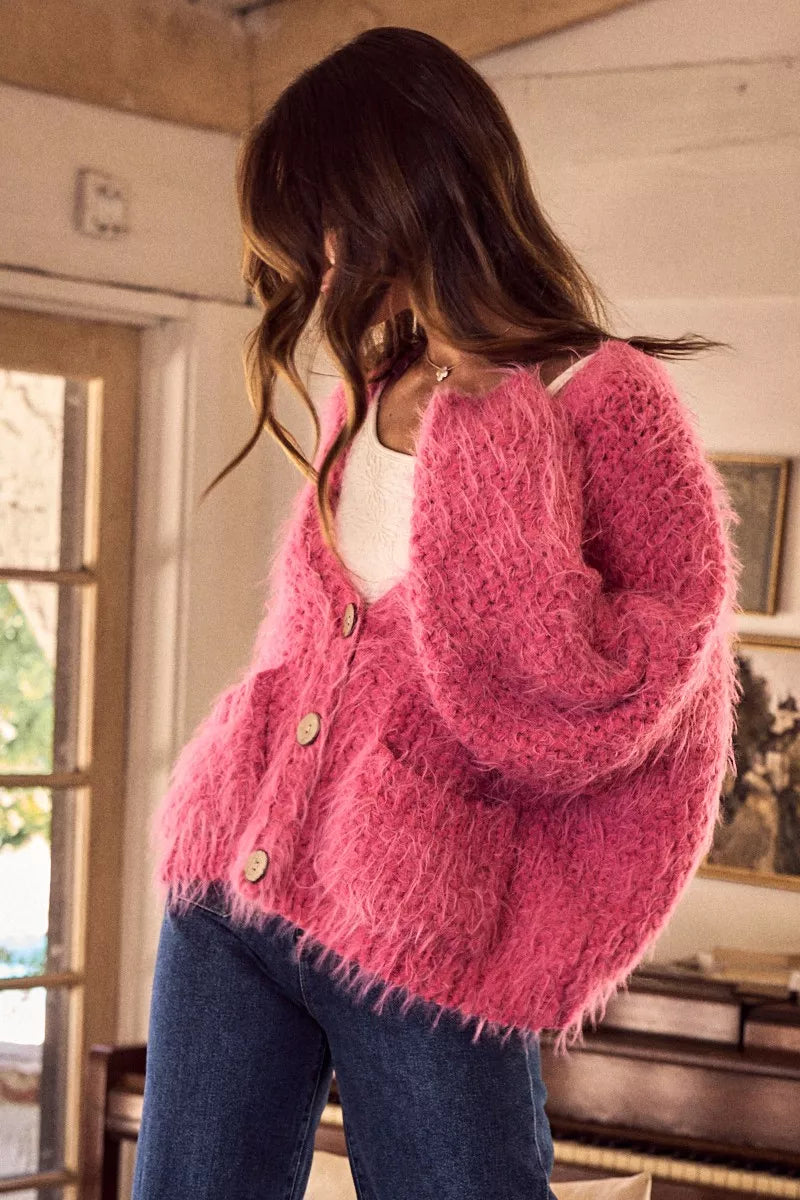 SO ME Soft Touch Hairy Loose Fit Cozy Sweater Cardigan FitiqueFit