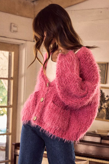 SO ME Soft Touch Hairy Loose Fit Cozy Sweater Cardigan FitiqueFit