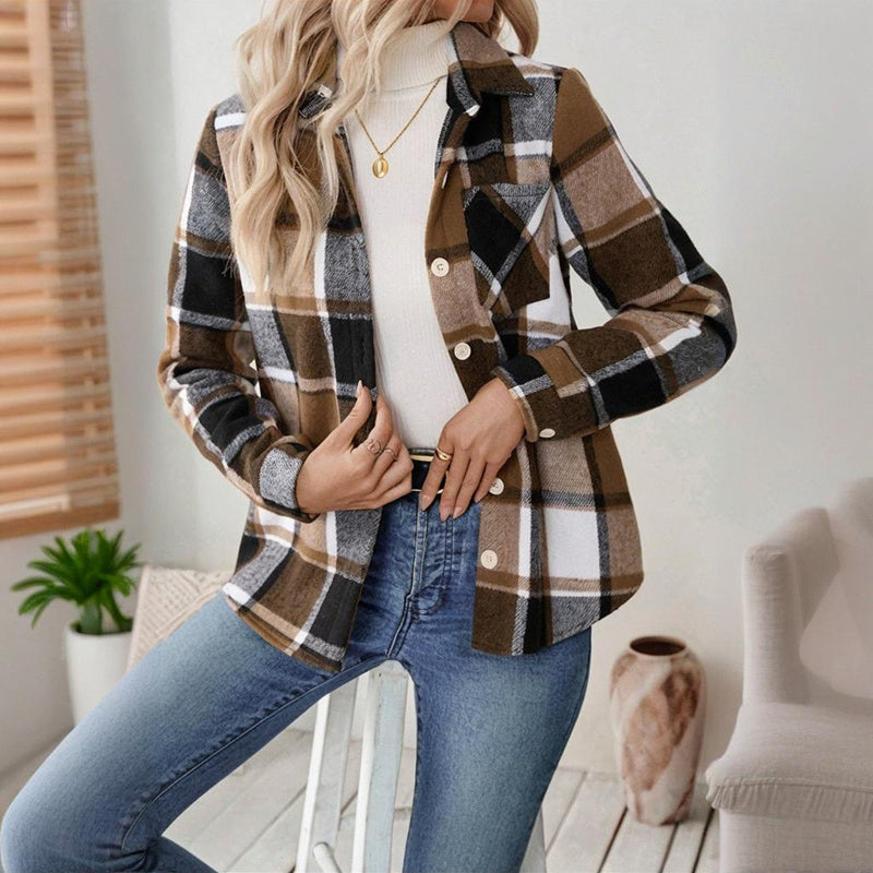 Checkered Fleece-Lined Shacket with Chest Pockets FitiqueFit