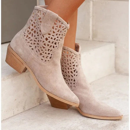 Womens Plus-Size Fashion Ankle Boots With Hollowed-Out Design And Chunky Heel See size chart under “more details” The Fashion Celestial