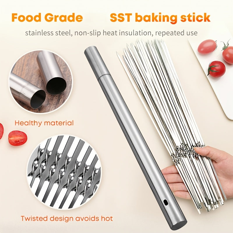 15pcs of Stainless Steel Skewers And 1 Storage Tube for Barbecuing; Reusable Grill Skewers for Shish Kebab And Camping Flat Forks Gadgets NovaCart