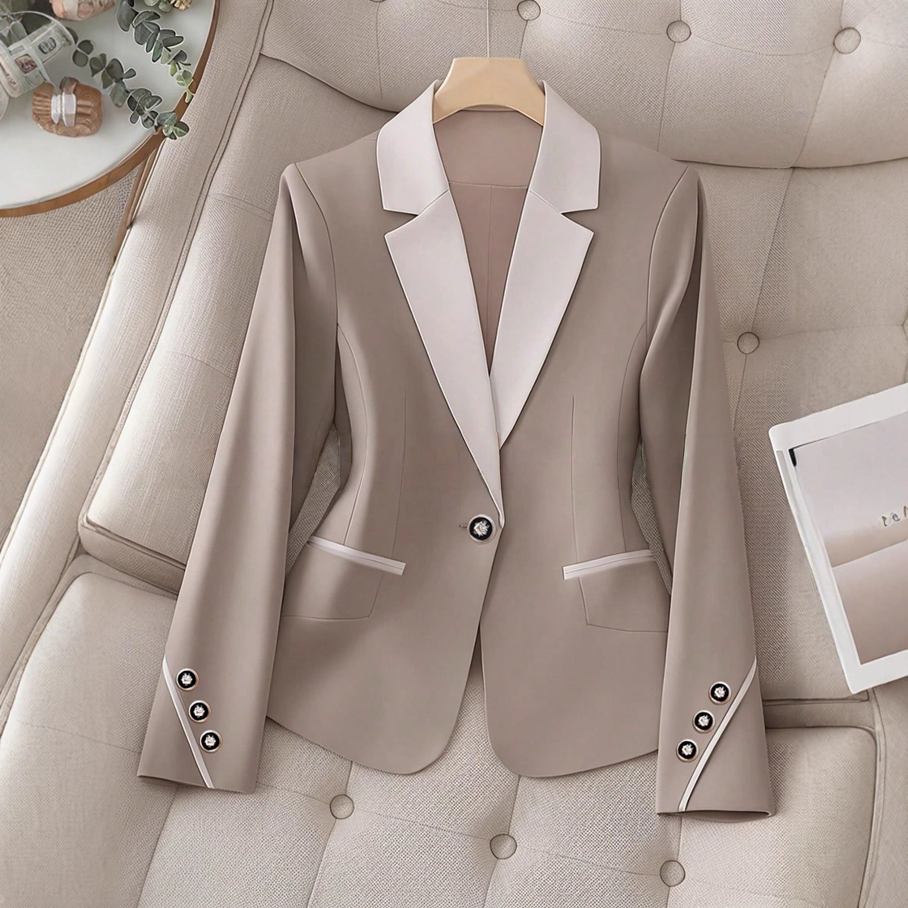 Women’s Contrasting Color Blazer – Elegant Button Formal Jacket FitiqueFit