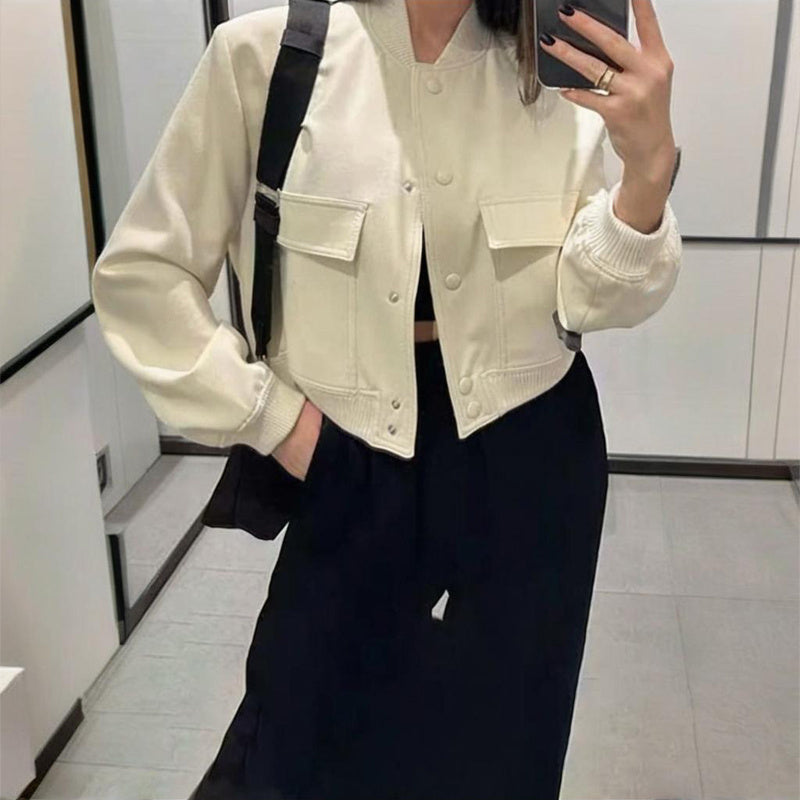 Women's Solid Color Long Sleeve Baseball Jacket FitiqueFit