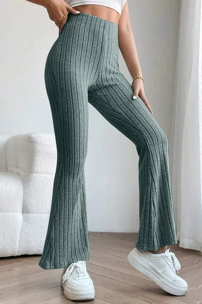 Basic Bae Full Size Ribbed High Waist Flare Pants New Era Fashion LLc
