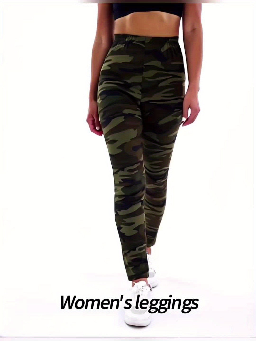 Camouflage Gray-Green Women's Casual Leggings, Cropped Length NovaCart