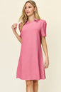 Double Take Full Size Texture Collared Neck Short Sleeve Dress West2East Surf