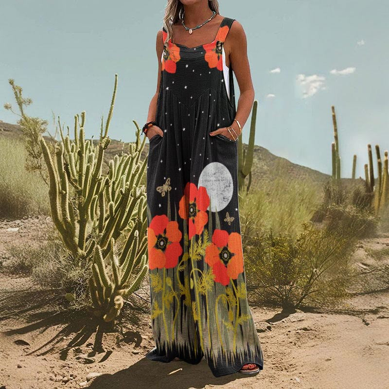 Women’s Square-Neck Floral Sleeveless Jumpsuit FitiqueFit