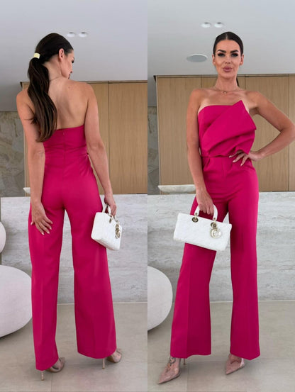Candy-Colored Bodycon Halterneck Backless High-Waist Wide-Leg Jumpsuit FitiqueFit