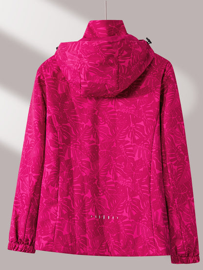 Women'S Outdoor Windbreaker Jacket | Casual Stand Collar, Non-Stretch Fabric, Random Print, Long Sleeve, Zipper Closure, Detachable Hood NovaCart