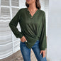 Fall V-neck Women's Top Texture Sunken Stripe Long-sleeved Sweater Grayceful LLC