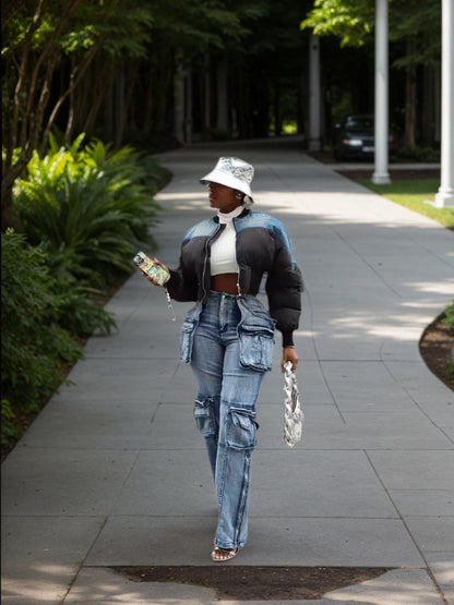 New Women's Casual And Versatile Multi-pocket Work Pants, Mid-waisted Washed Straight-cut Jeans See size chart under “more details” The Fashion Celestial