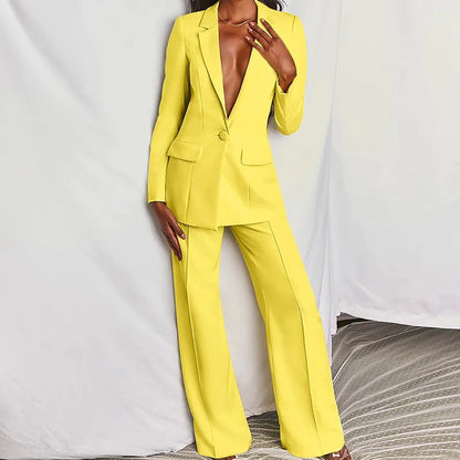 Lapel Button-Down Blazer & Straight-Leg Trousers Suit FitiqueFit