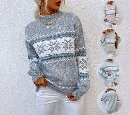 Women’s Snowflake Pullover Sweater — Cozy Winter Knit Top FitiqueFit