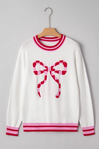 Christmas Stripe Trim Bow Crewneck Sweater Shop Style & More | Fresh Looks, Everyday Deals & Free Shipping