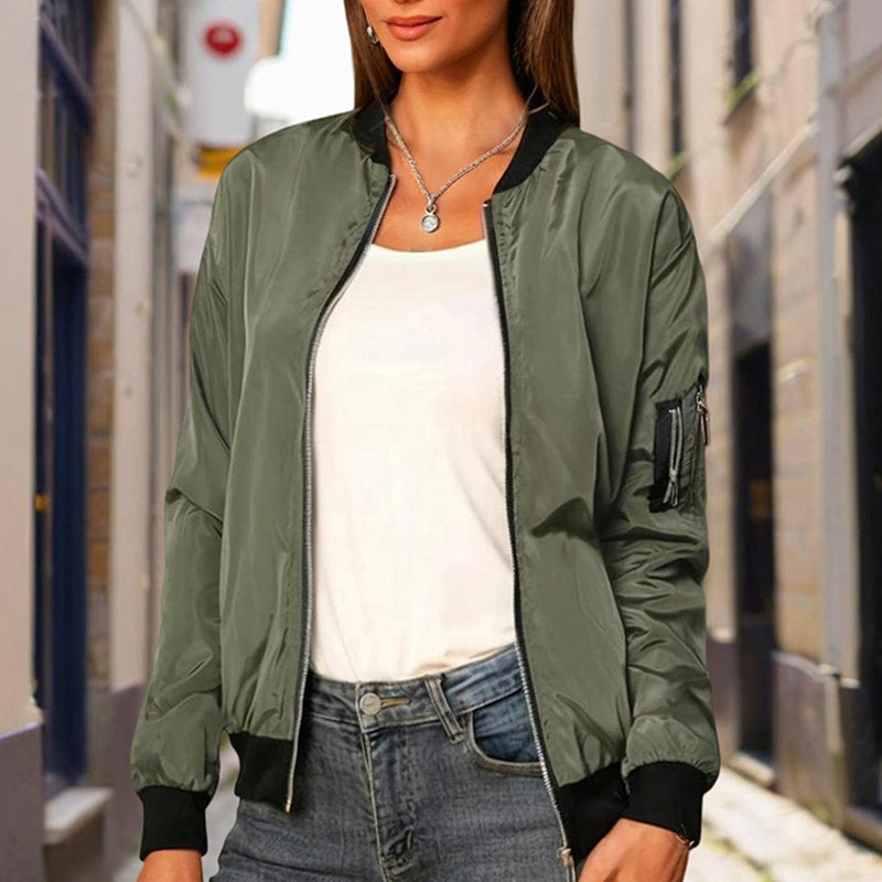 Minimalist Color-Block Stand-Collar Zip Jacket FitiqueFit