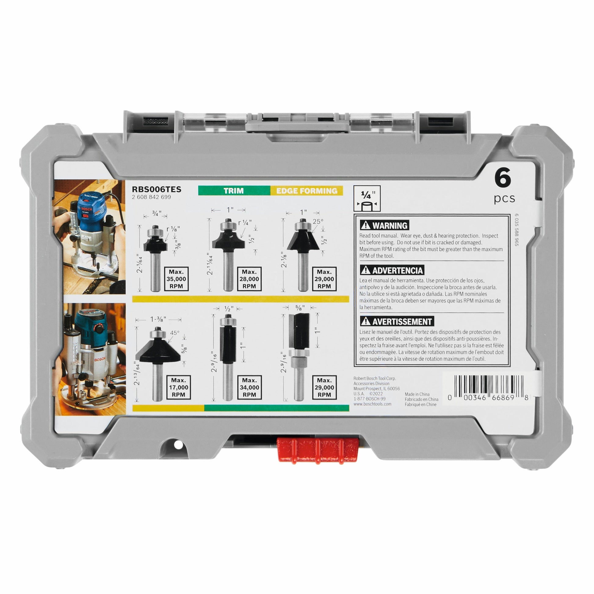 BOSCH RBS006TES 6 pc. Carbide-Tipped Trim and Edging Router Bit Set VM Hardware
