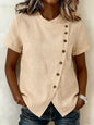 Women's Cross-Neckline Asymmetrical Hem Cotton Linen Top – Loose Fit FitiqueFit