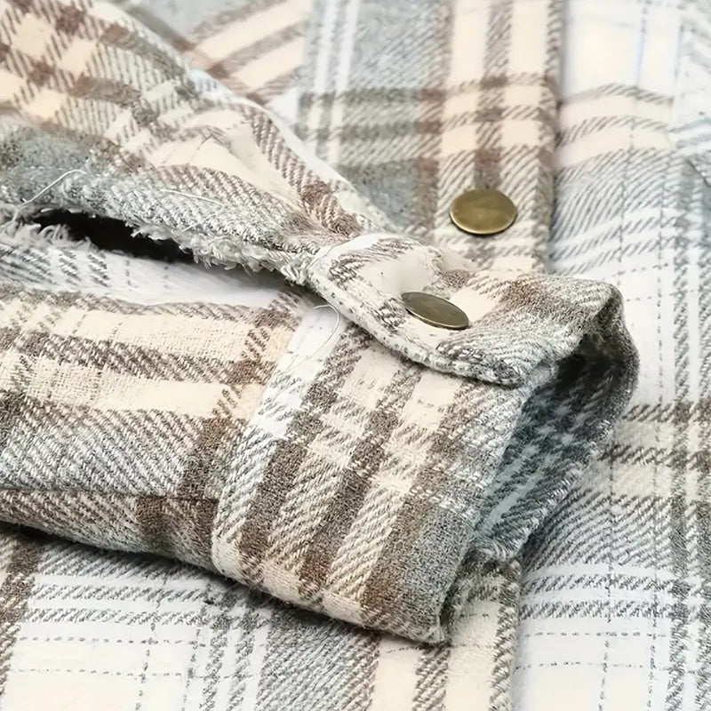Women's Plaid Button-Up Long Sleeve Jacket Fall Winter  Flap Button Pocket Design Casual Hooded Fleece-Lined Warm Coat See size chart under “more details” The Fashion Celestial